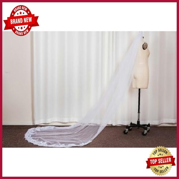 Long Chapel Lace Bridal Veil with Comb, Soft Tulle Material main image 8